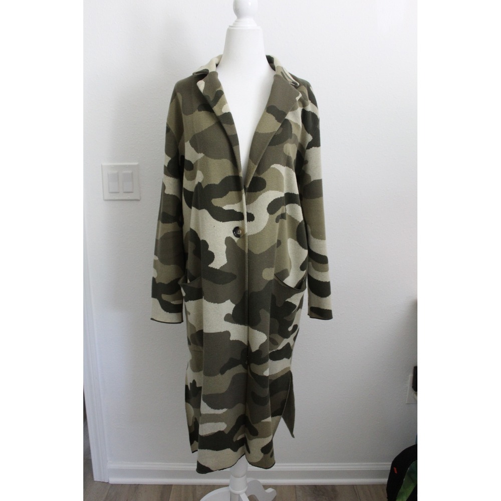 Maeve by Anthropologie Camo Longline Cardigan Sweater‎ Green XS Duster